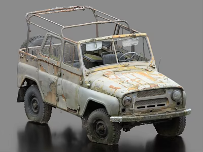 car wreck jeep wreck abandoned jeep abandoned car 3d model