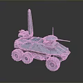 Blue Six Wheeled Armored Vehicle 3D Model With Antenna And Turret Design