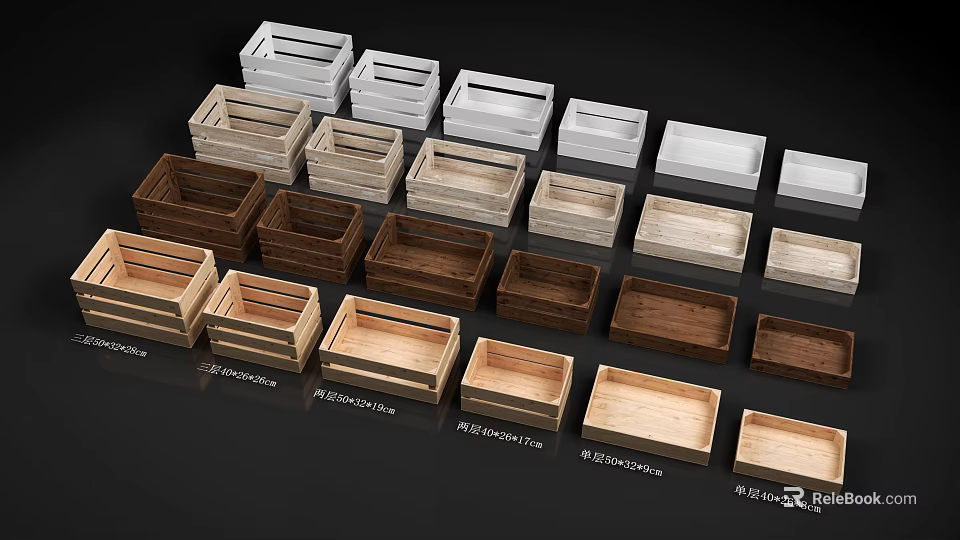 Wooden And White Storage Shelves With Various Sizes For Home Organization 3d model