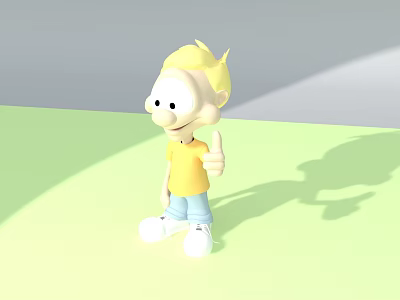 Cheerful Blonde 3D Game Movie Character In Yellow T-shirt Blue Shorts White Shoes Thumbs Up 3d model