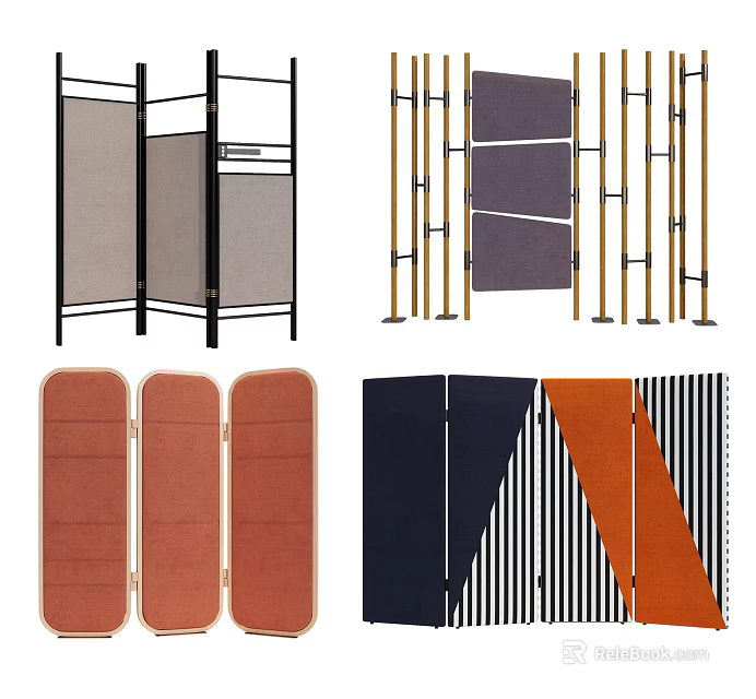 Modern Room Divider Screens With Foldable Panels Colorful Designs And Frames 3d model 