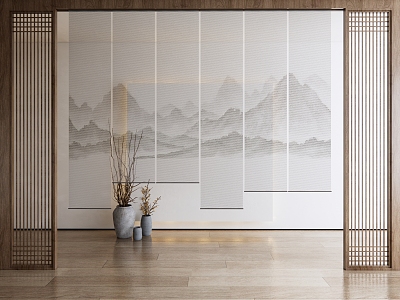 New Chinese Style Roller Curtain Landscape Zen Ink Painting Gauze Curtain Door Curtain 3d model