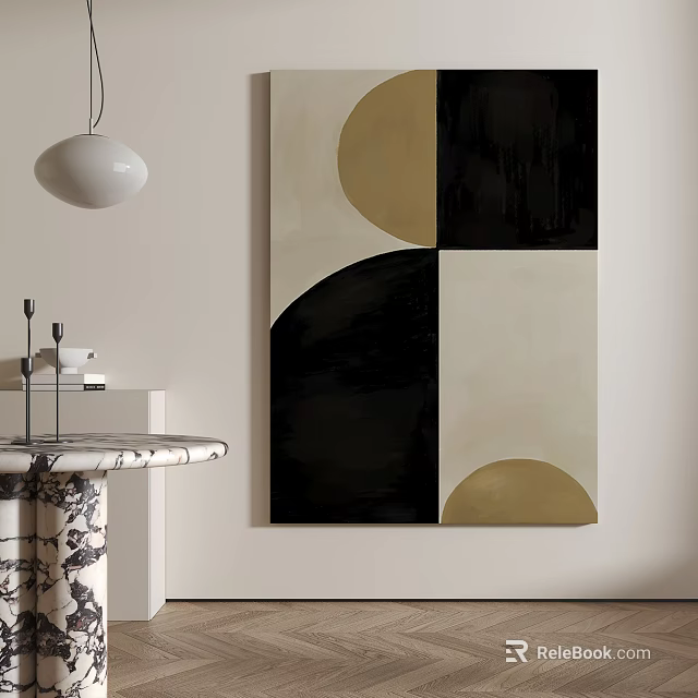 Modern Interior With Abstract Wall Art And Minimalist Decor 3d model