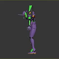 Purple Green Mechanical Character 3D Model With Futuristic Sci Fi Body Design And Shoulder Structures