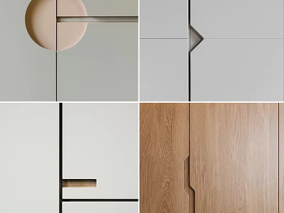 Modern Cabinet Door Designs With Circular Geometric Strip Handles In Wooden White Pink Finishes 3d model