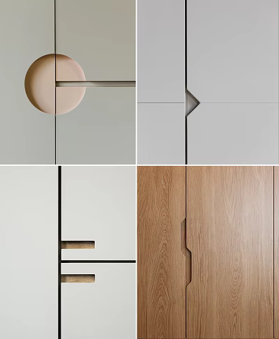 Modern Cabinet Door Designs With Circular Geometric Strip Handles In Wooden White Pink Finishes 3d model