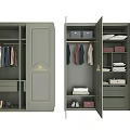 Elegant Green Wardrobe With Golden Accents Hanging Area Drawers And Storage Compartments