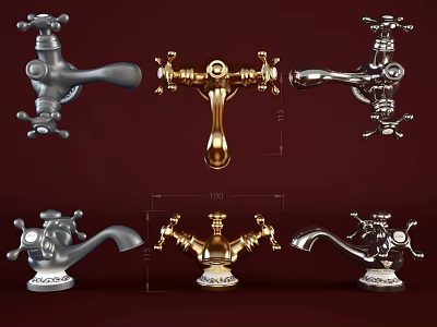 Assorted Faucets With Vintage And Modern Styles Metallic Finishes And Ornate Designs 3d model