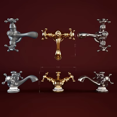 Assorted Faucets With Vintage And Modern Styles Metallic Finishes And Ornate Designs 3d model