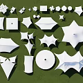 Tensile Membrane Structures Featuring Various White Geometric Shapes And Designs Displayed 3d model