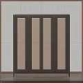 Modern Minimalist Wardrobe With Glass Panel Doors And Wooden Frame On Wooden Floor