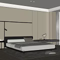 Modern Bedroom Interior Featuring Black Headboard Bed Nightstands With Table Lamps And Light Paneled Walls