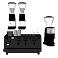 Professional Kitchen Appliances For Coffee Making With Grinders Machine Cups And Tray 3d model