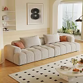 Modern Interior Design Orange Beige Sofa Coffee Table Set With Cushions Plants And Floor Lamp