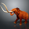 Realistic Woolly Mammoth With Long White Tusks And Brown Fur Standing On Gray Background