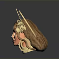 Woman In Golden Headdress With Rose Decorations Mesh Details And Golden Collar On Gray Background