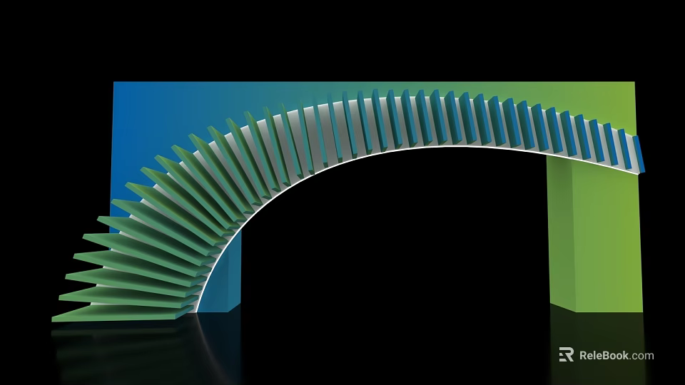 Modern Event Gateway With Curved Blue Green Striped Decorative Design Elements 3d model 