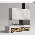 Modern Marble Fireplace With Glass Front Flames And Wood Storage Compartment