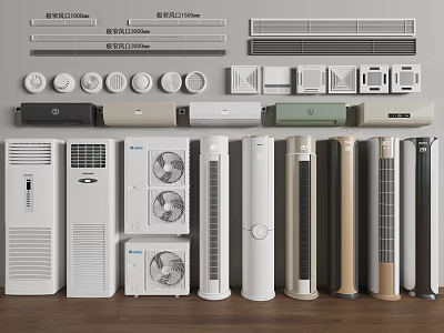 Various Types of Air Conditioners and Fans Including Standing Tower Floor Wall Mounted Units 3d model