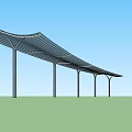 Modern Outdoor Curved Sunshade Canopy With Metal Support Poles And Transparent Roof