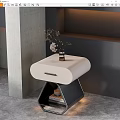 Modern White Black Bedside Table With Drawer Vase Plants And Shelf Books