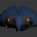 Blue Hooded Robe With Gray Arm Guards And Boots Standing On Gray Background