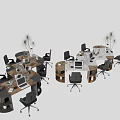 Modern Office Desk Workspace With Chairs Laptops Plants And Shelves