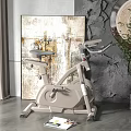 Modern Beige Stationary Exercise Bike In Home Interior With Textured Wall And Potted Plant