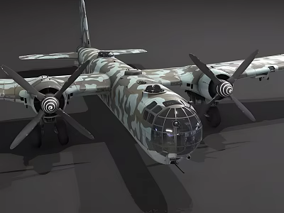 Camouflage Fighter Jet With Four Propellers And Transparent Nose Cabin 3d model