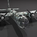 Camouflage Fighter Jet With Four Propellers And Transparent Nose Cabin