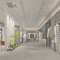 Modern Clothing Store Interior With Spacious Walkway Display Racks White Coats And Green Plants