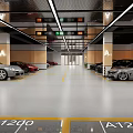 Indoor Parking Lot With Numbered Spaces Parked Cars Column Markers And Ceiling Lights