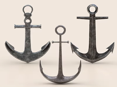 Industrial Equipment Metal Anchors With Three Different Designs And Metallic Structure 3d model