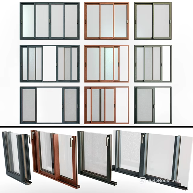Modern Casement Windows With Various Colors And Aluminum Frame Designs 3d model 