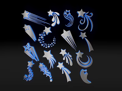 Creative Silver Wall Decor With Stars Moon And Shooting Star Patterns 3d model