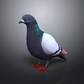 Realistic Animal Painting of Pigeon with Dark Gray Body White Wings and Green Iridescent Neck