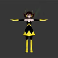 3D Character With Bee Like Features In Yellow Black Outfit Red Hair Antennae Standing Pose