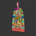 Decorative Ornament Set With Golden Spherical Accents Red Base And Colorful Striped Details