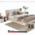 Modern Double Bed Bedroom Interior With Decorative Pillows Warm Blanket Nightstand Lamp And Plant