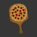 Freshly Baked Pepperoni Pizza On Wooden Paddle With Golden Crust And Melted Cheese