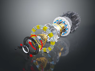 Commercial Industrial Equipment With Precision Metal Rings Yellow Blue Elements And Rotating Components 3d model