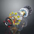 Commercial Industrial Equipment With Precision Metal Rings Yellow Blue Elements And Rotating Components