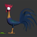 Colorful Cartoon Rooster With Red Comb Blue Tail Yellow Feet Standing Near Green Egg