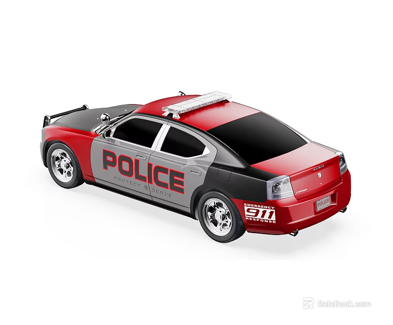 Sleek Red Black Police Car With POLICE Lettering And Emergency Lights 3d model 