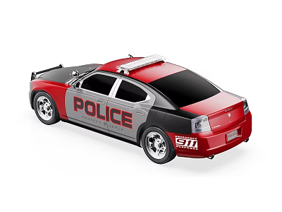 Sleek Red Black Police Car With POLICE Lettering And Emergency Lights 3d model