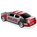 Sleek Red Black Police Car With POLICE Lettering And Emergency Lights
