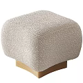 Beige Textured Fabric Upholstered Stool With Modern Wooden Base For Home Interiors
