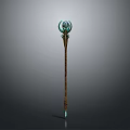 Magic Staff With Wooden Handle Circular Top Decoration And Blue Glowing Elements