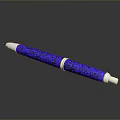 Blue Patterned Ballpoint Pen With Silver Accents And Smooth Surface Design
