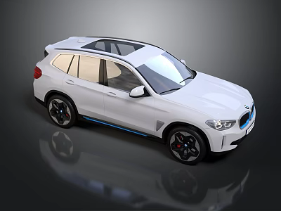 White Electric SUV With Panoramic Sunroof Black Wheels And Blue Accents 3d model